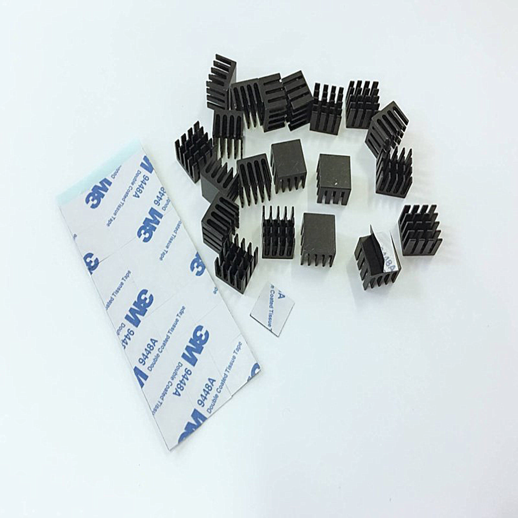 20 Pieces Aluminum Radiators Heat Sinks 14x14x11mm Pre-applied Thermal Tape
