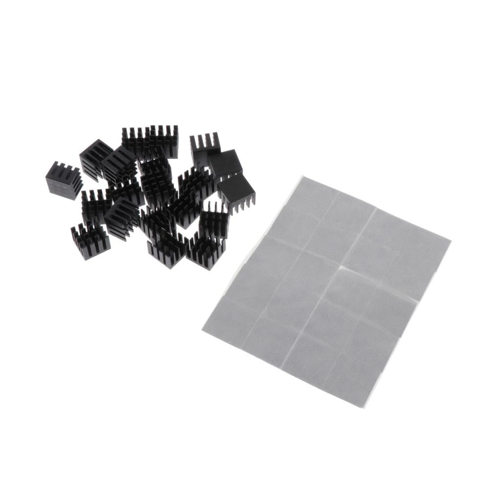 20 Pieces Aluminum Radiators Heat Sinks 14x14x11mm Pre-applied Thermal Tape