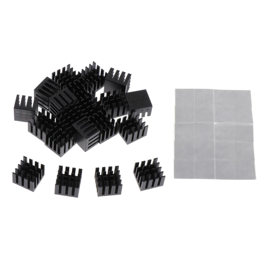 20 Pieces Aluminum Radiators Heat Sinks 14x14x11mm Pre-applied Thermal Tape