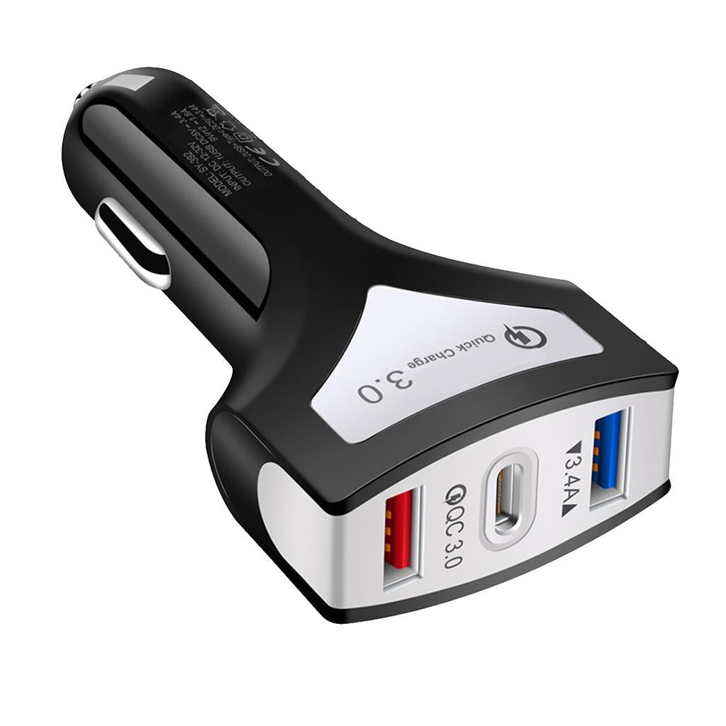 QC3.0 Universal Dual Port LED USB Smart Car Quick Charge Adapter Black