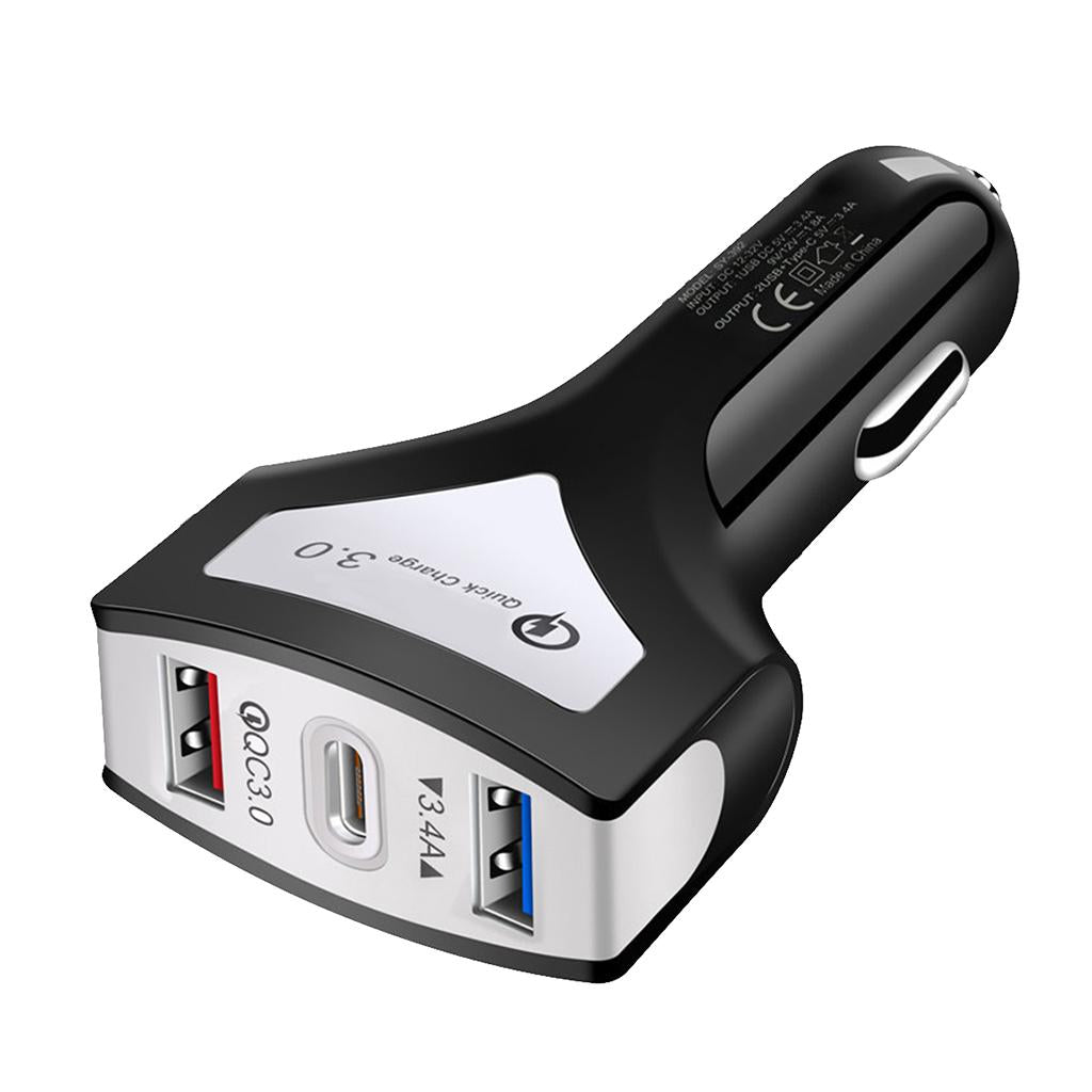 QC3.0 Universal Dual Port LED USB Smart Car Quick Charge Adapter Black