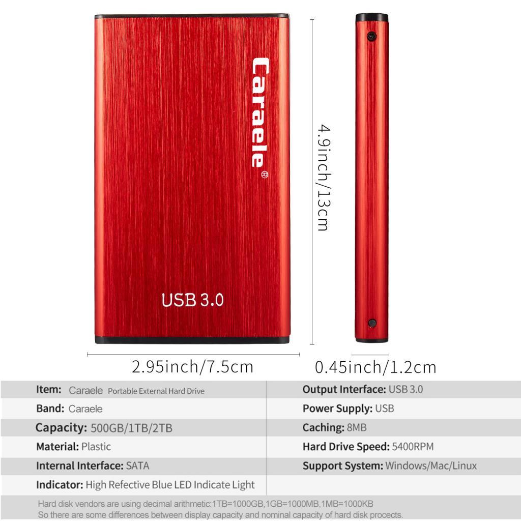 High Speed USB3.0 External Hard Drive Mobile Hard Disk Enclosure Red 500GB