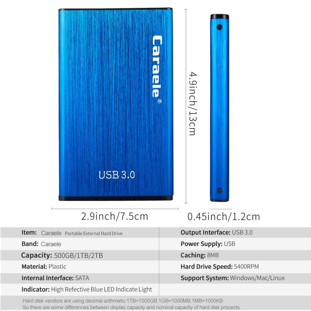 High Speed USB3.0 External Hard Drive Mobile Hard Disk Enclosure Blue 500GB