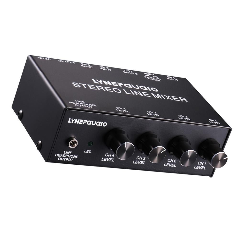 Five-channel stereo microphone mixer with earphone monitoring