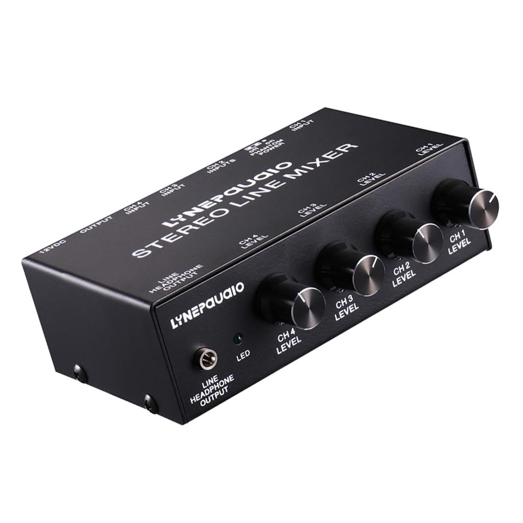Five-channel stereo microphone mixer with earphone monitoring