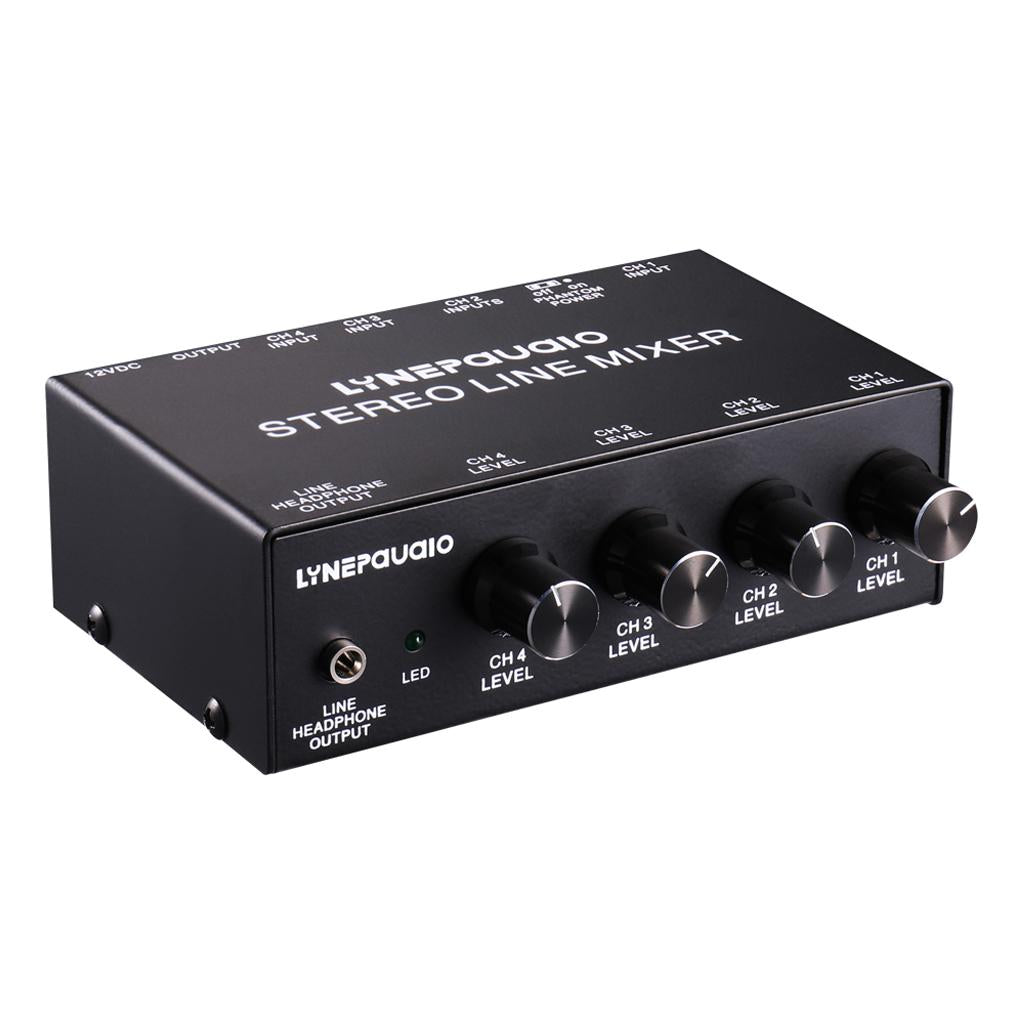 Five-channel stereo microphone mixer with earphone monitoring