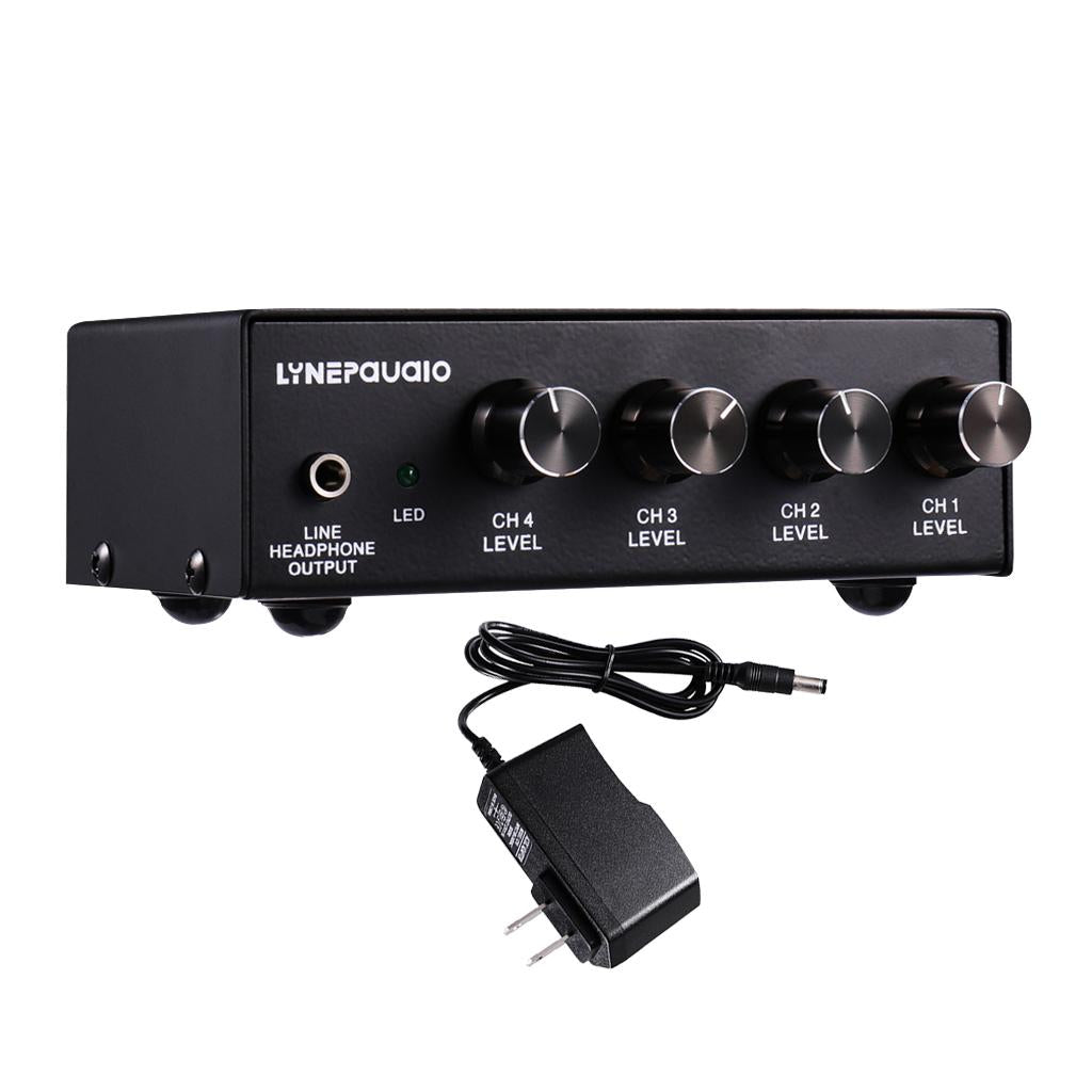 Five-channel stereo microphone mixer with earphone monitoring