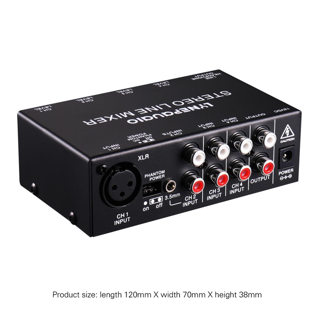 Five-channel stereo microphone mixer with earphone monitoring