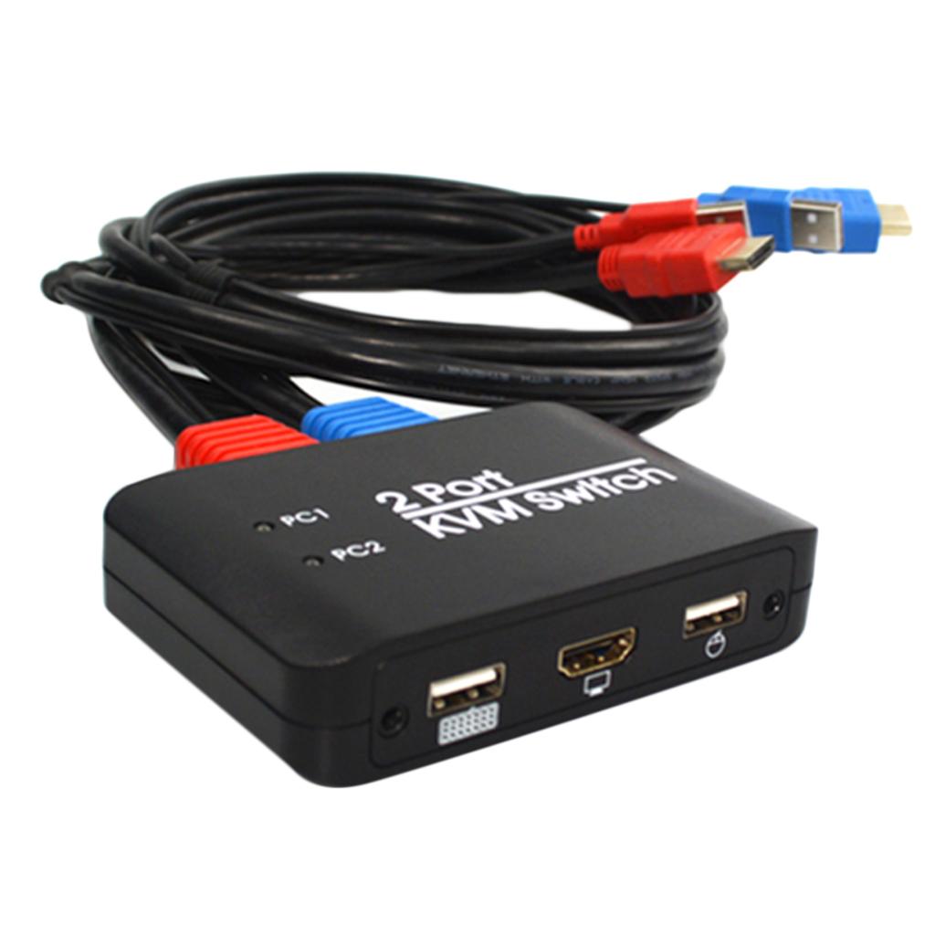 2 Port HDMI USB KVM Switch Box Button For Monitor Keyboard Mouse Notebook TV