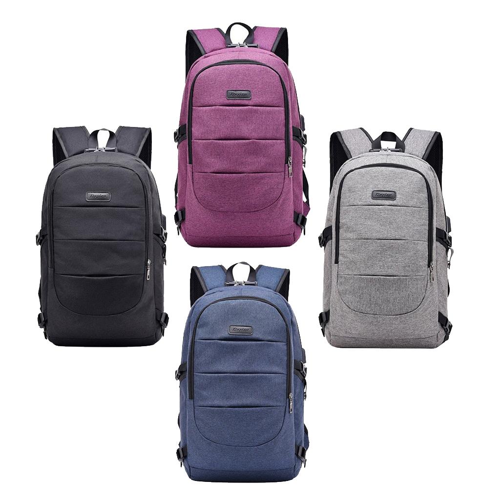 Anti-theft USB Charging Backpack Laptop Notebook Travel School Bag Purple