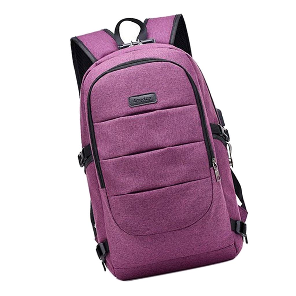 Anti-theft USB Charging Backpack Laptop Notebook Travel School Bag Purple