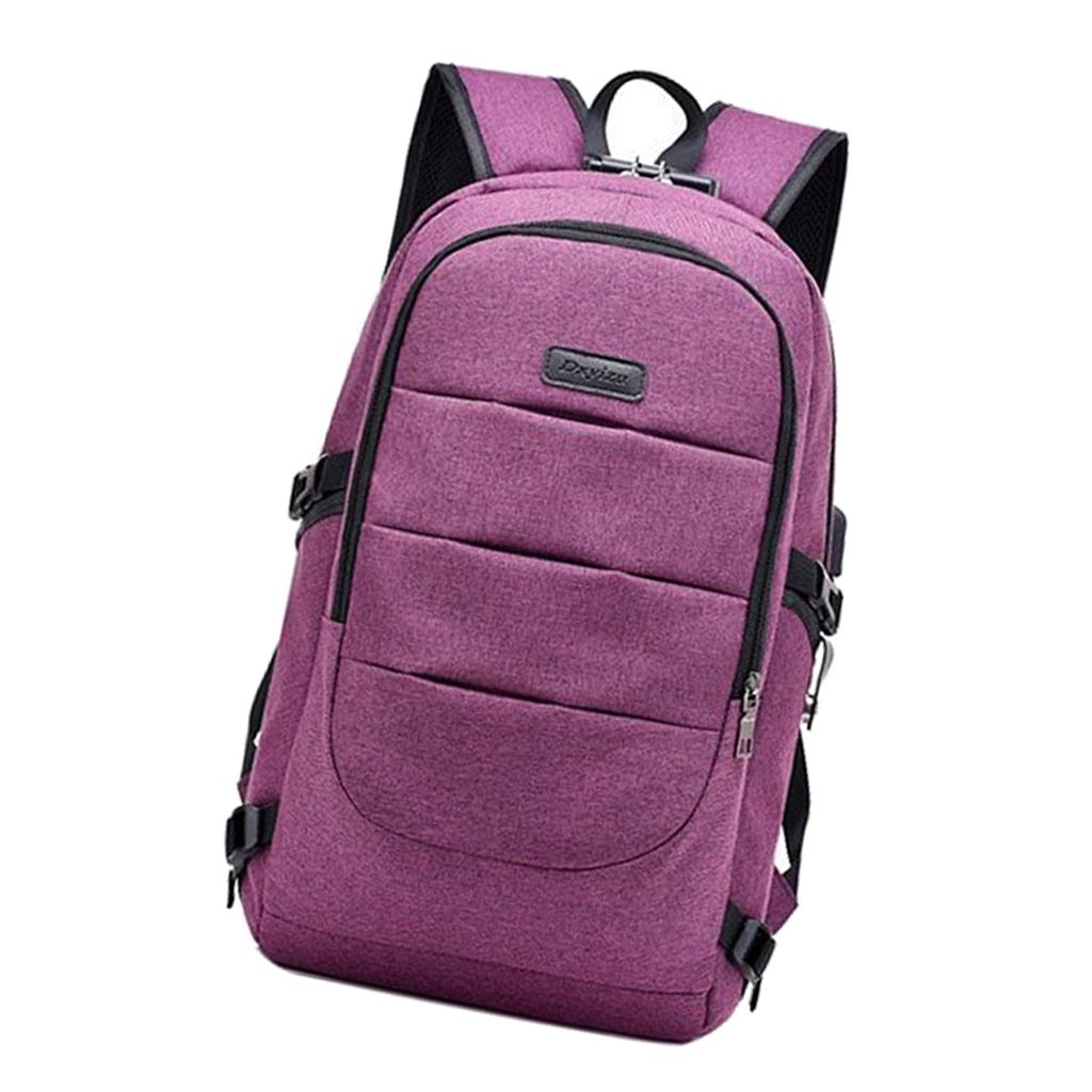 Anti-theft USB Charging Backpack Laptop Notebook Travel School Bag Purple