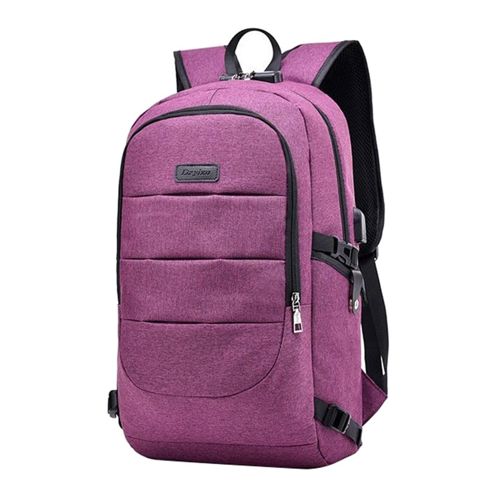 Anti-theft USB Charging Backpack Laptop Notebook Travel School Bag Purple