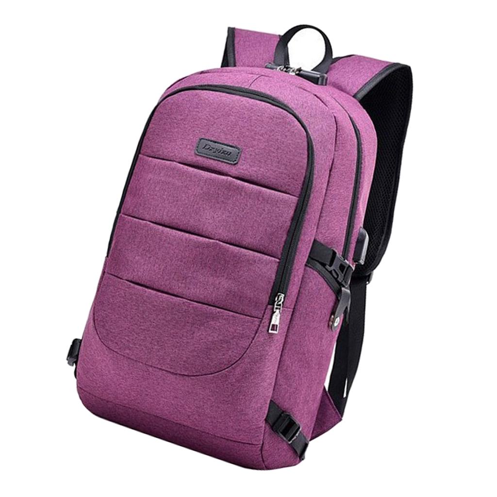 Anti-theft USB Charging Backpack Laptop Notebook Travel School Bag Purple