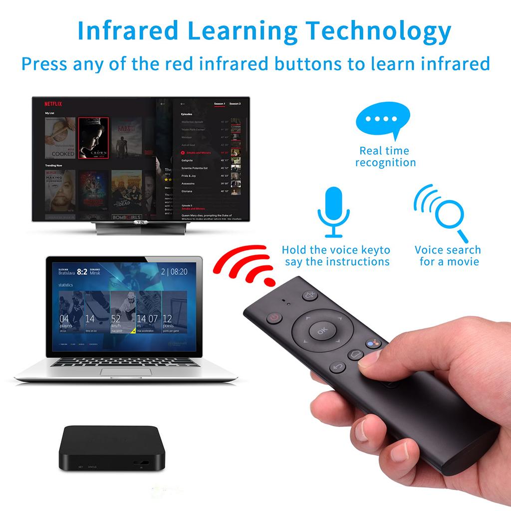 Q8 Black Mini Google Voice Control Wireless Mouse Keyboard For TV Box PAD