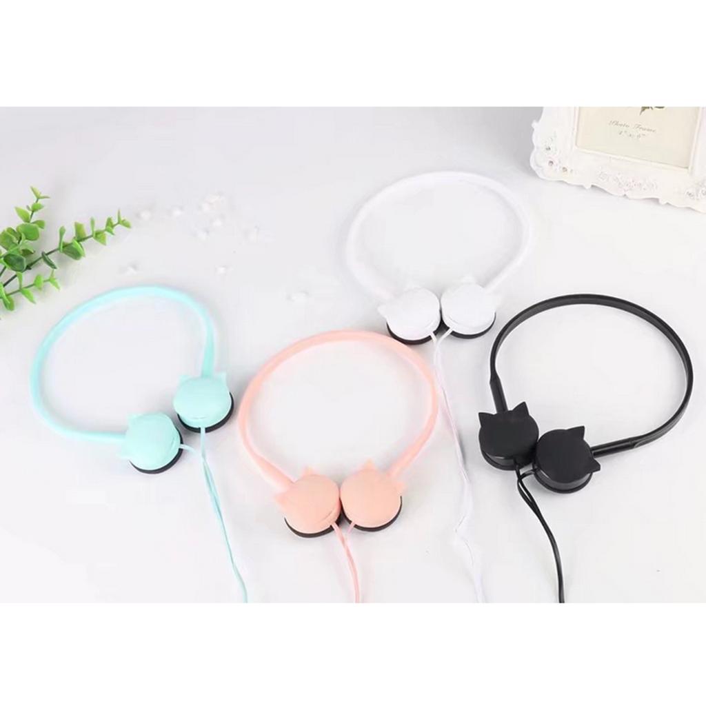 Cute Over-Ear Headsets Cat Face Shape Headphones 3.5mm Earphones White