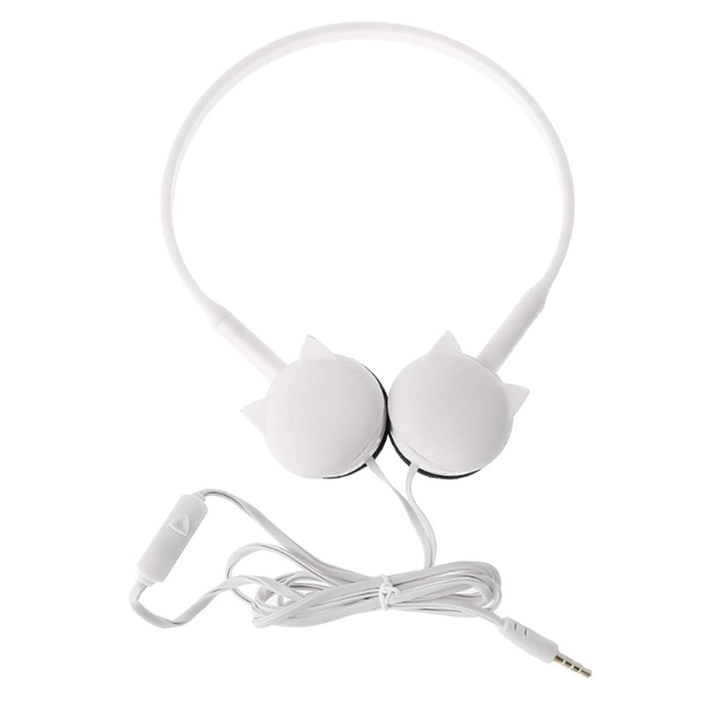 Cute Over-Ear Headsets Cat Face Shape Headphones 3.5mm Earphones White