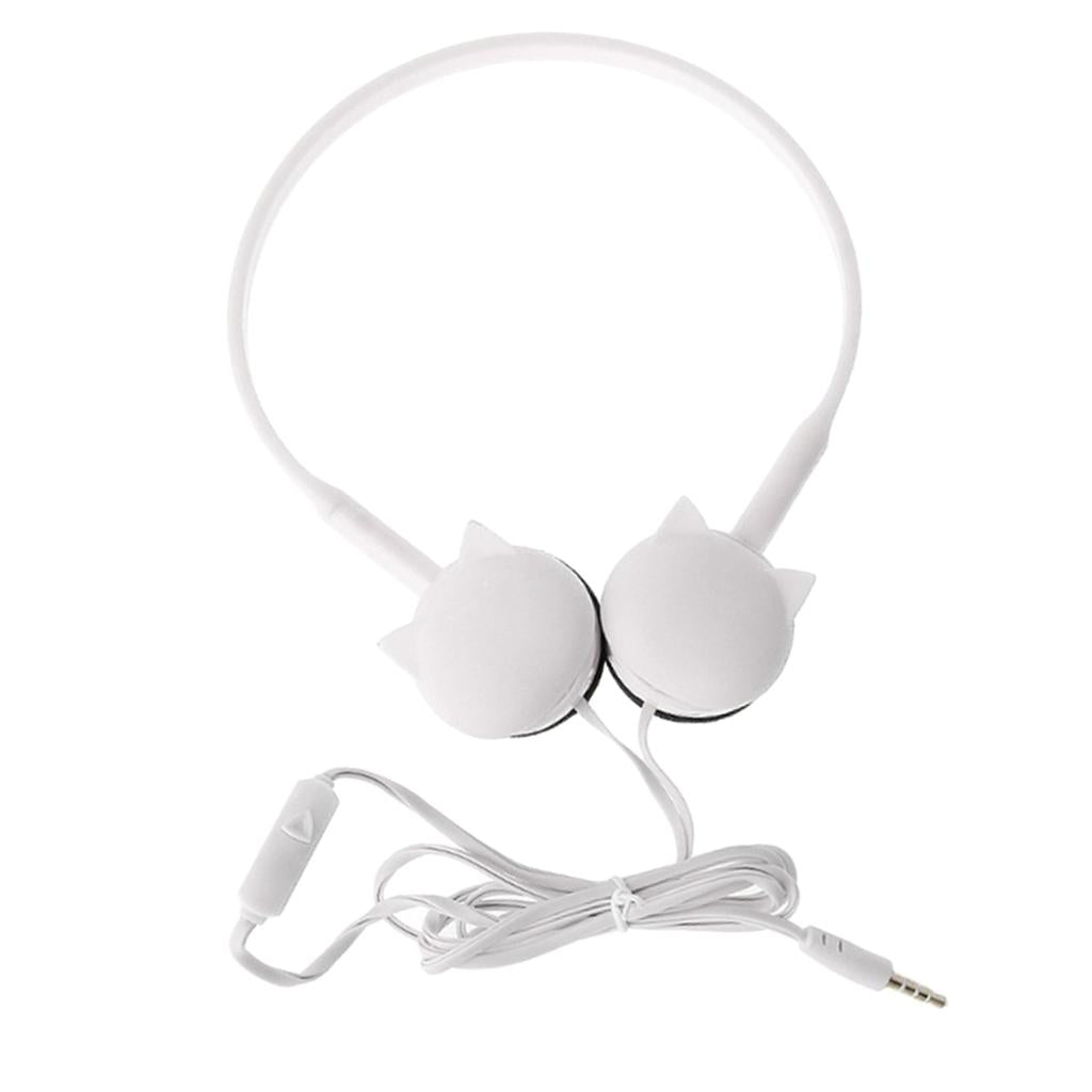 Cute Over-Ear Headsets Cat Face Shape Headphones 3.5mm Earphones White