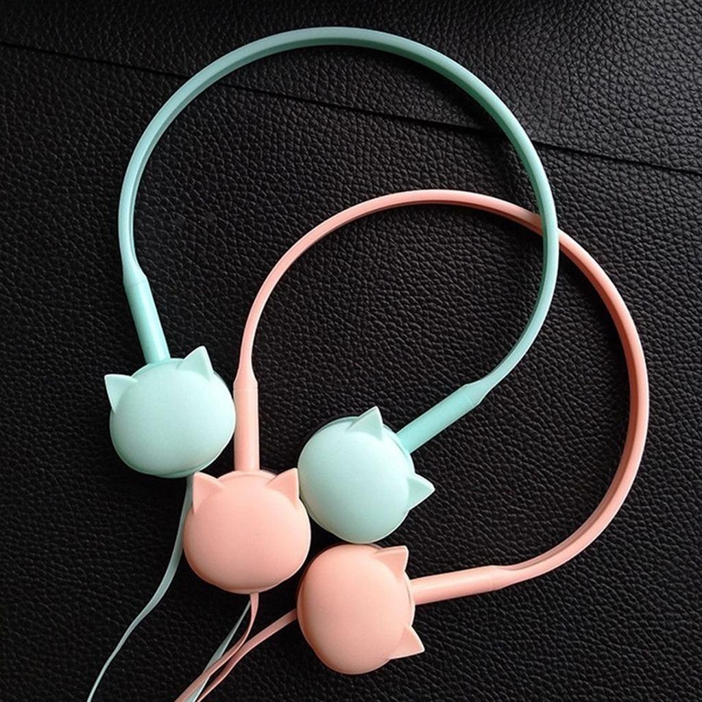 Cute Over-Ear Headsets Cat Face Shape Headphones 3.5mm Earphones Pink