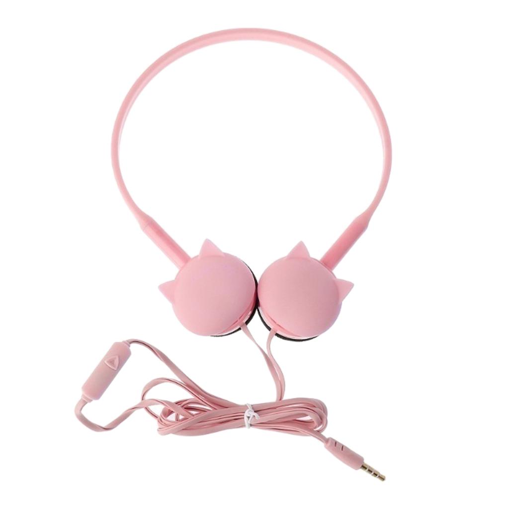 Cute Over-Ear Headsets Cat Face Shape Headphones 3.5mm Earphones Pink