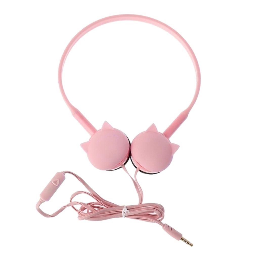 Cute Over-Ear Headsets Cat Face Shape Headphones 3.5mm Earphones Pink