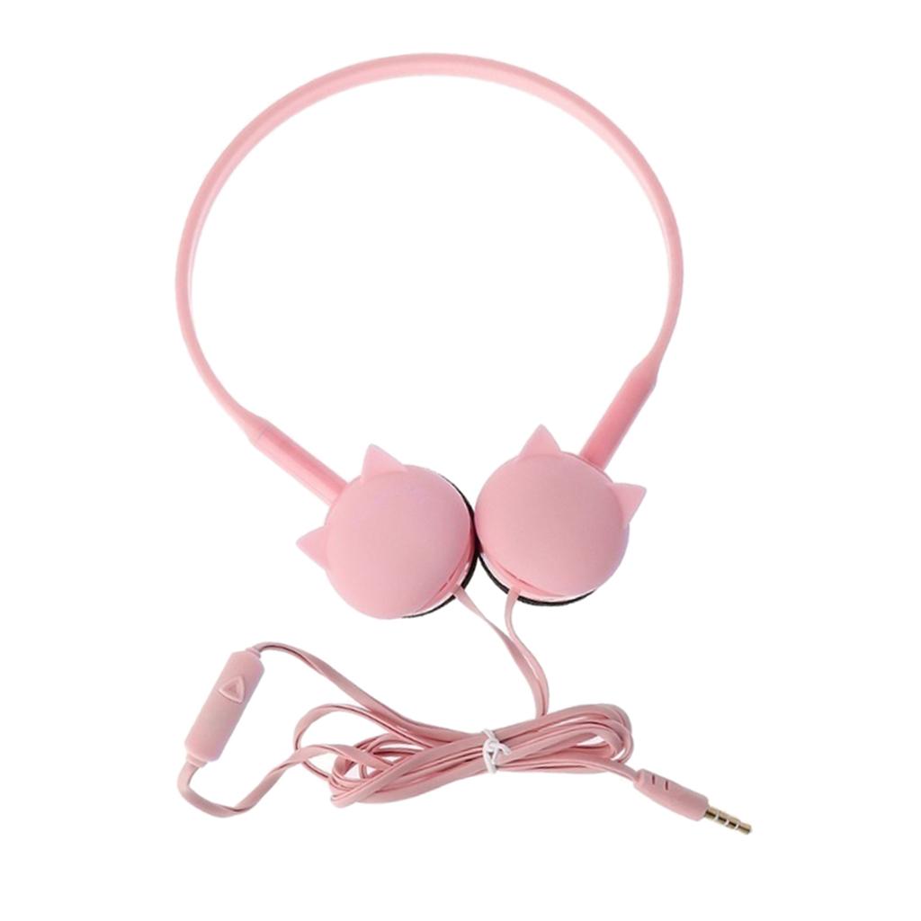 Cute Over-Ear Headsets Cat Face Shape Headphones 3.5mm Earphones Pink