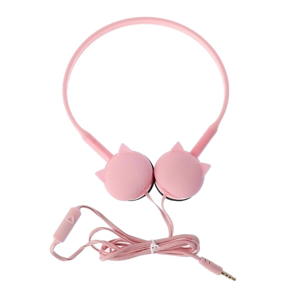 Cute Over-Ear Headsets Cat Face Shape Headphones 3.5mm Earphones Pink