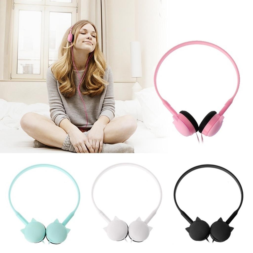 Cute Over-Ear Headsets Cat Face Shape Headphones 3.5mm Earphones Pink