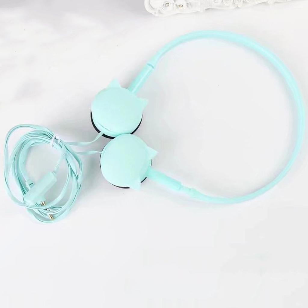 Cute Over-Ear Headsets Cat Face Shape Headphones 3.5mm Earphones Green