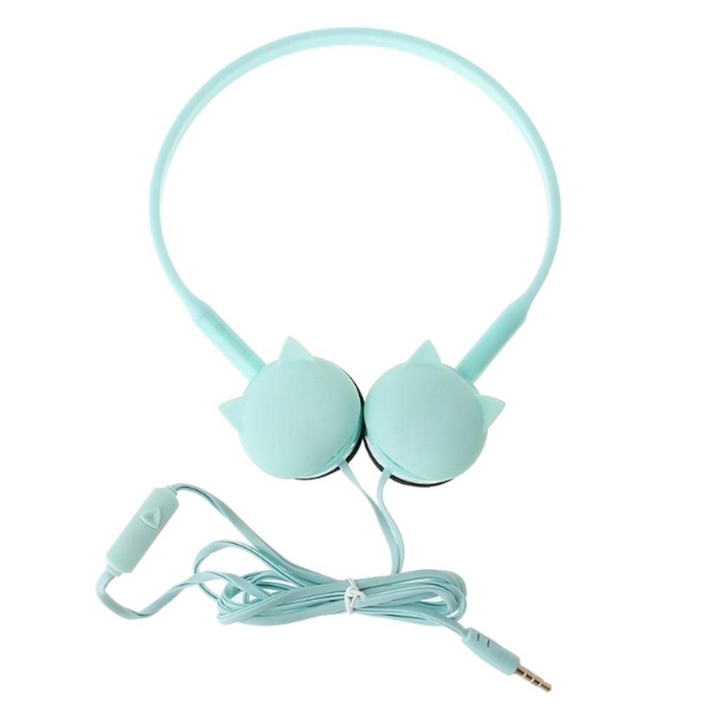 Cute Over-Ear Headsets Cat Face Shape Headphones 3.5mm Earphones Green