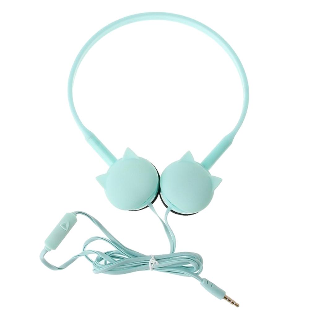 Cute Over-Ear Headsets Cat Face Shape Headphones 3.5mm Earphones Green