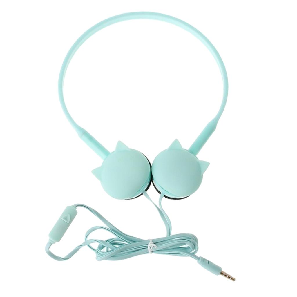 Cute Over-Ear Headsets Cat Face Shape Headphones 3.5mm Earphones Green