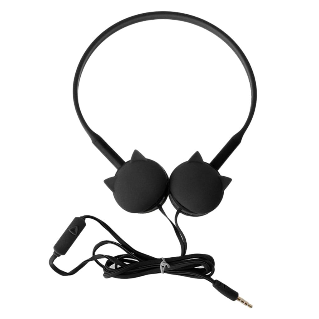 Cute Over-Ear Headsets Cat Face Shape Headphones 3.5mm Earphones Black