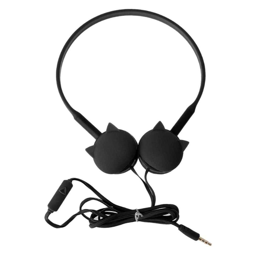 Cute Over-Ear Headsets Cat Face Shape Headphones 3.5mm Earphones Black