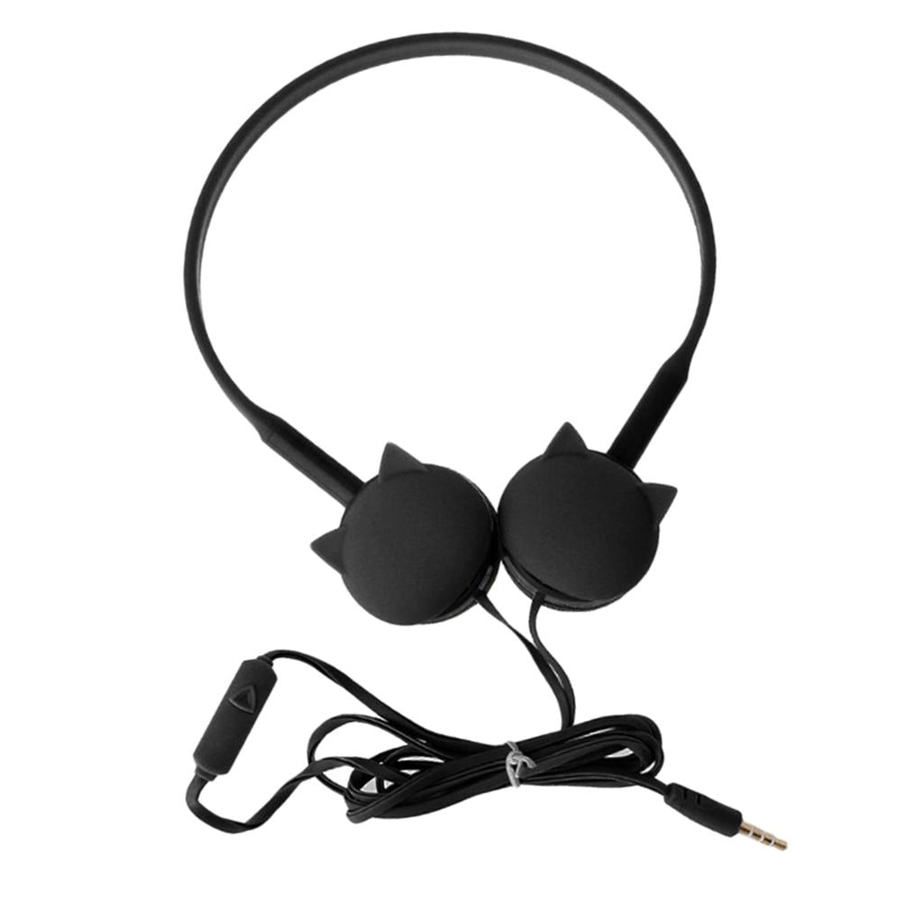 Cute Over-Ear Headsets Cat Face Shape Headphones 3.5mm Earphones Black
