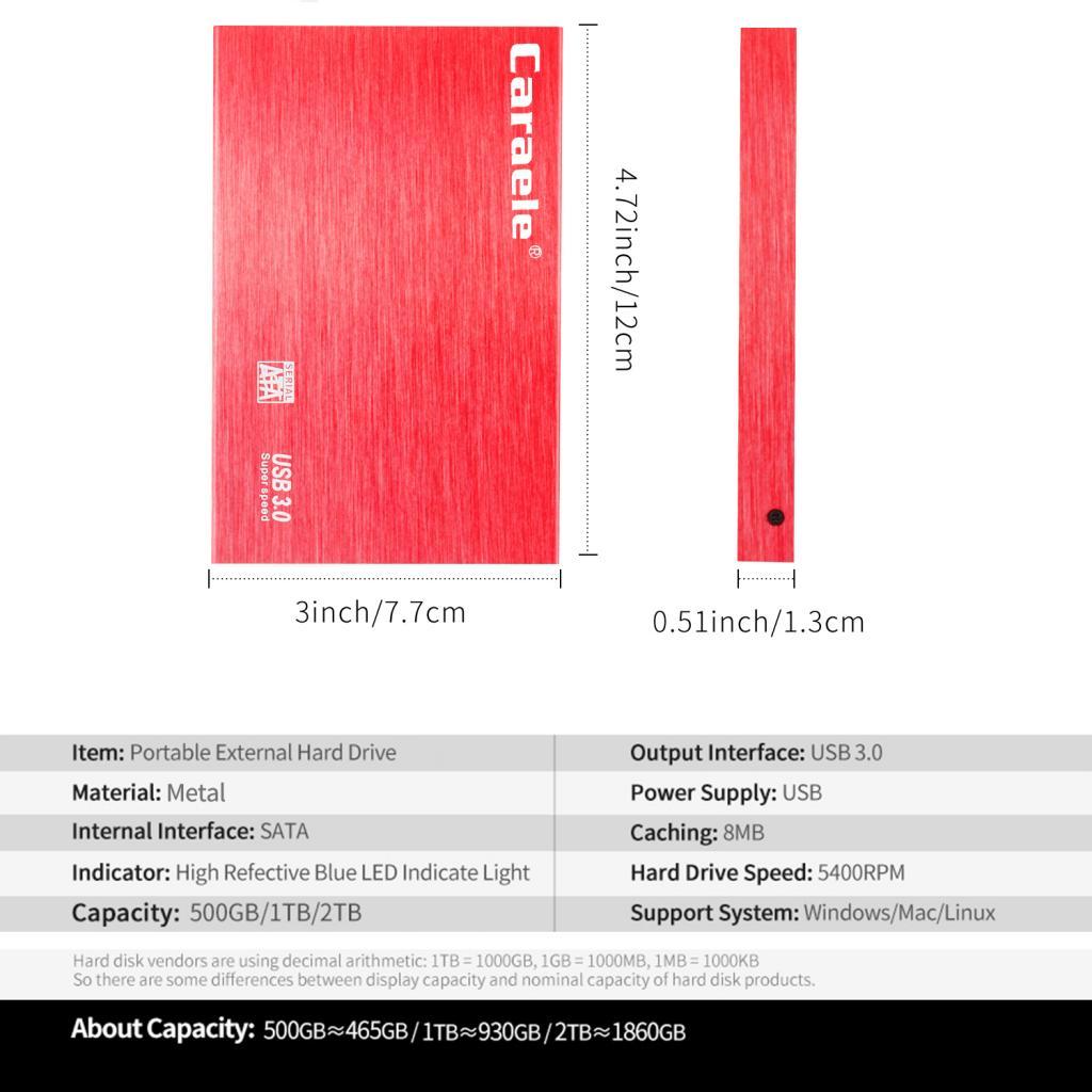 Red Ultra Slim 2.5in USB3.0 Hard Drive HDD Capacity Disk for PC Laptop 500GB