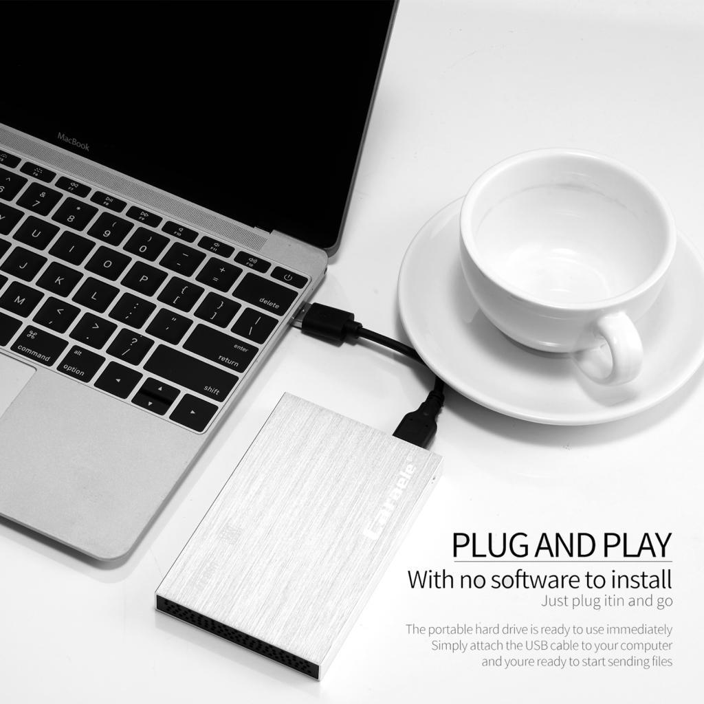 Silver High Speed USB3.0 Mobile HDD Portable External Hard Disk Driver 2T