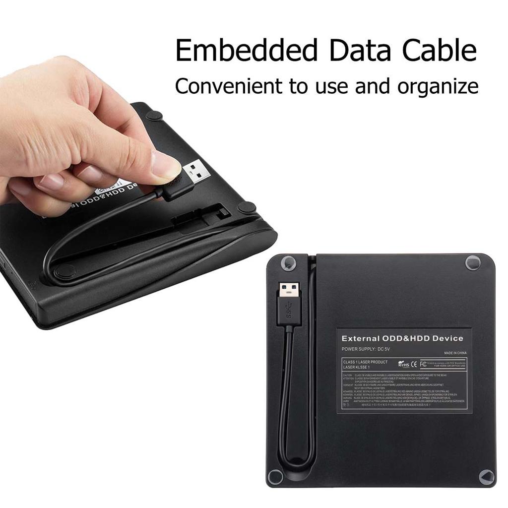 External USB 3.0 High-speed Slim DVD Burner Optical Drive for Desktop Black