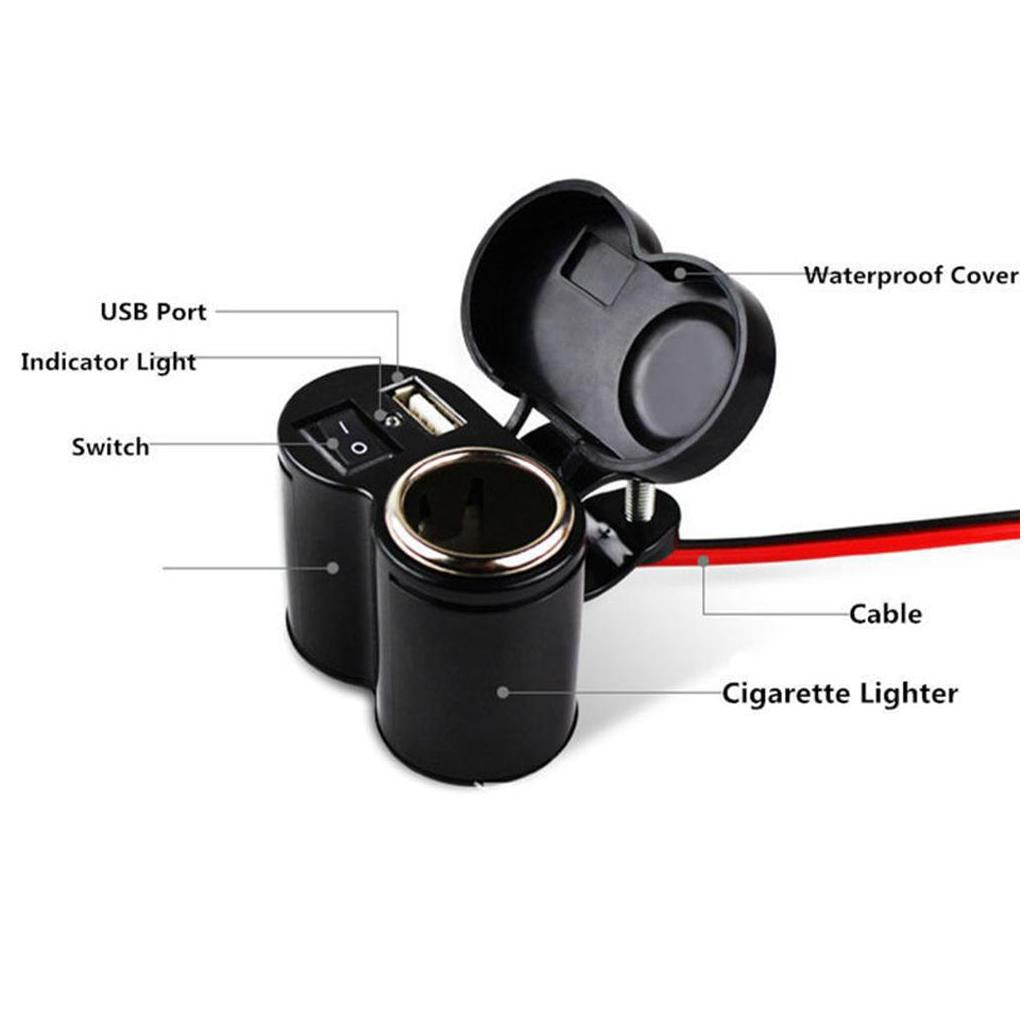 12V Car Motorcycle Waterproof Cigarette Lighter USB Power Outlet Electrical