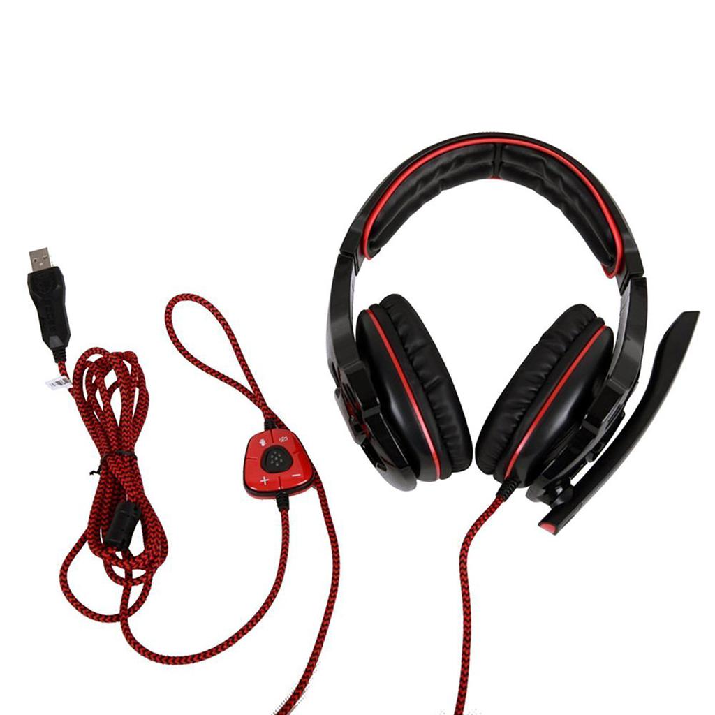 Gaming Headphones 7.1 Surround Sound Channel USB wired w/ microphone Red