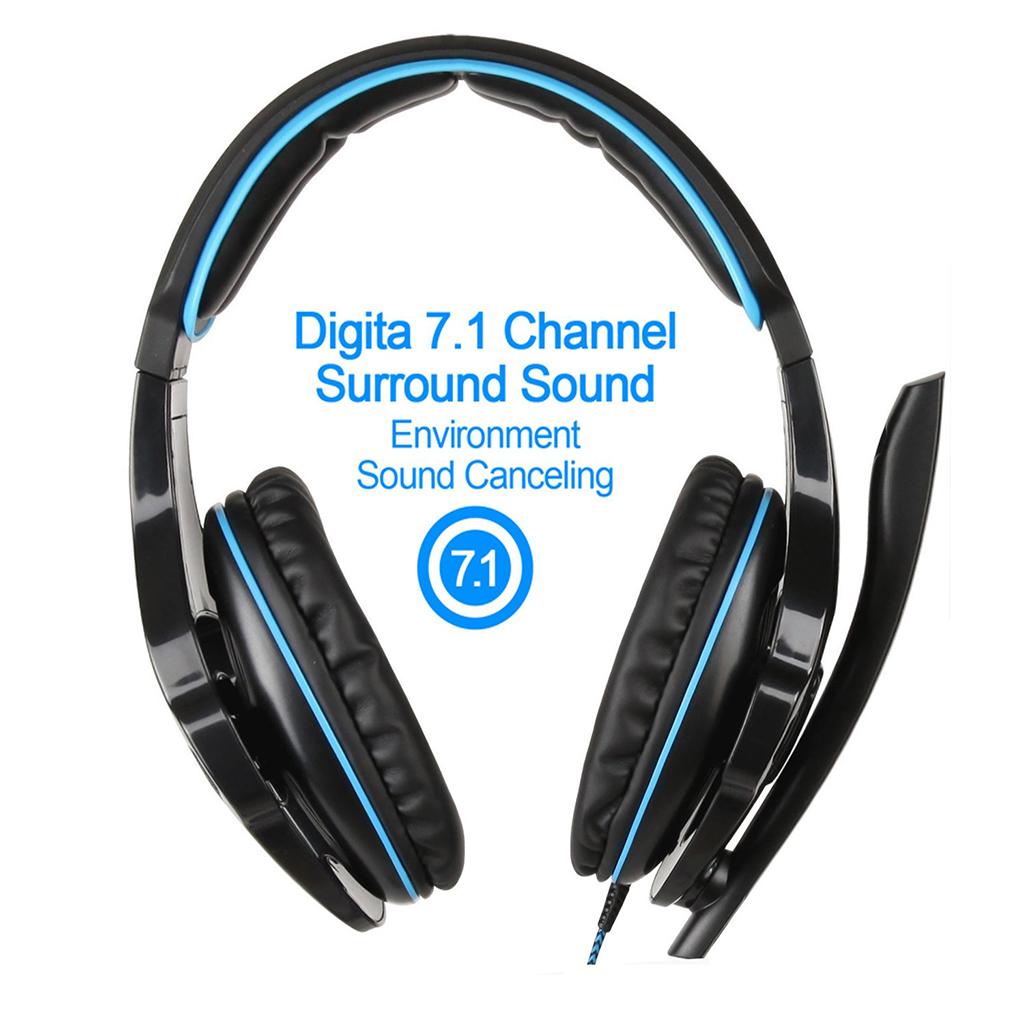 Gaming Headphones 7.1 Surround Sound Channel USB wired w/ microphone Blue