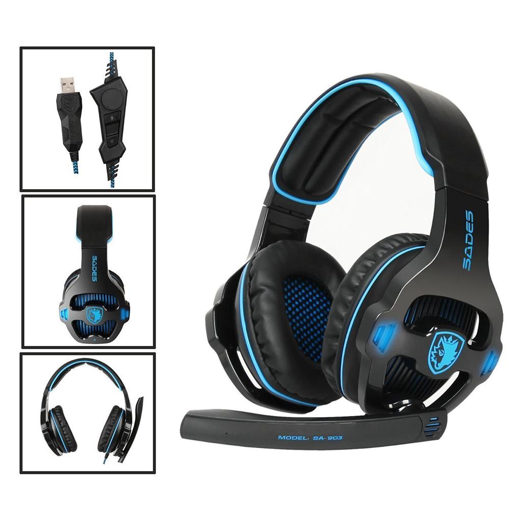 Gaming Headphones 7.1 Surround Sound Channel USB wired w/ microphone Blue