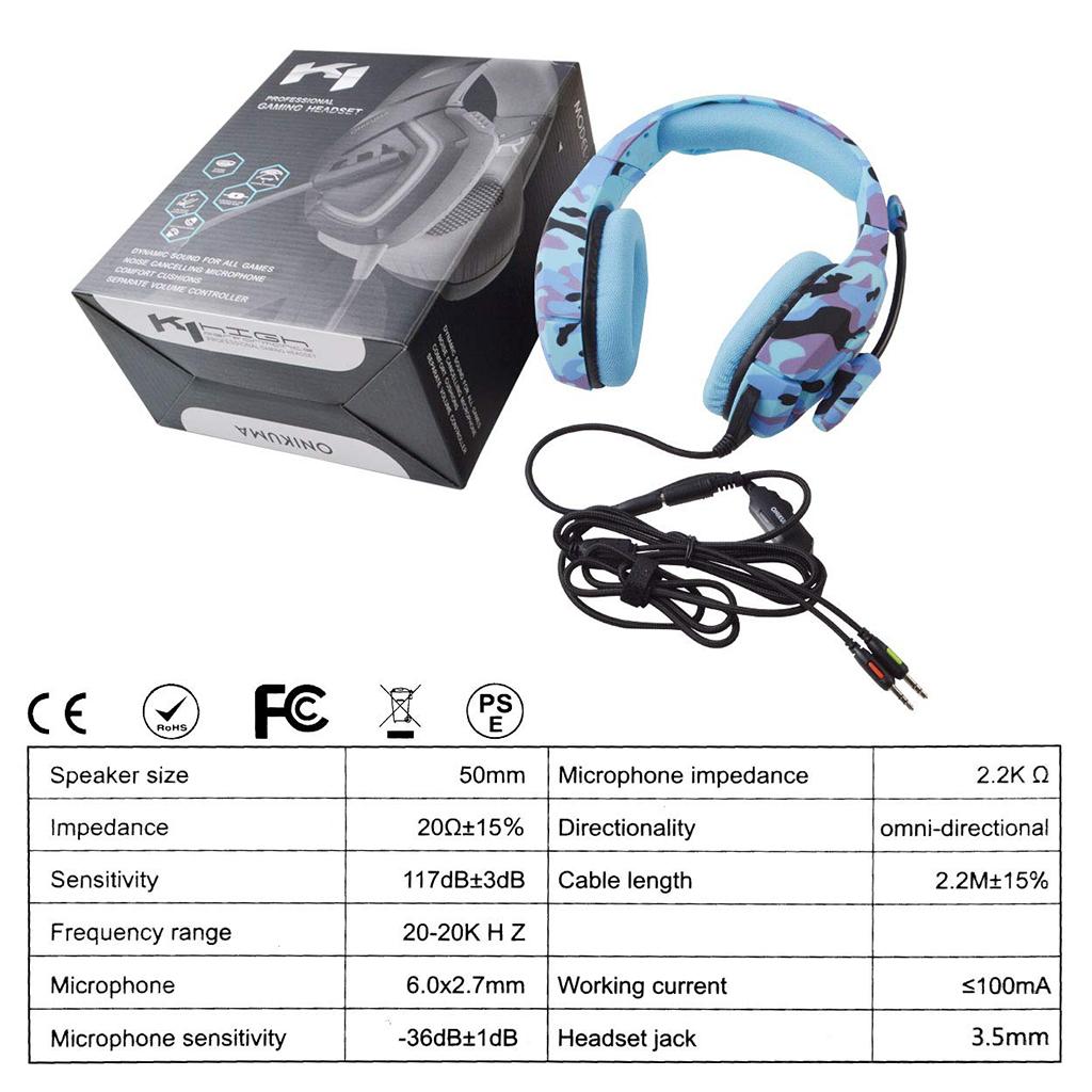 Over Ears Gaming Camouflage Headset Headphones Earphone For PS4 PC Xbox One Blue