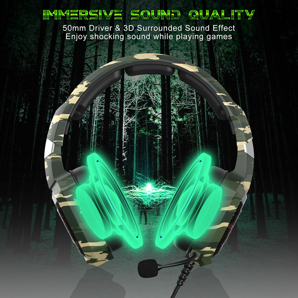 Over Ears Gaming Camouflage Headset Headphones Earphone For PS4 PC Xbox One Green