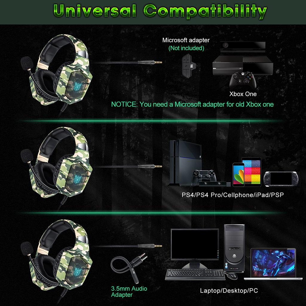 Over Ears Gaming Camouflage Headset Headphones Earphone For PS4 PC Xbox One Green