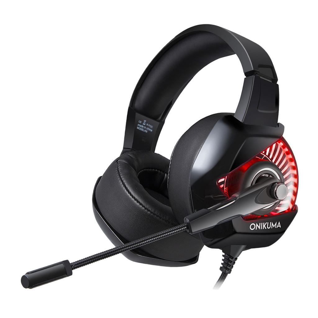 Gaming Headset with Microphone RGB Colorful LED Headphone for PS4 Red