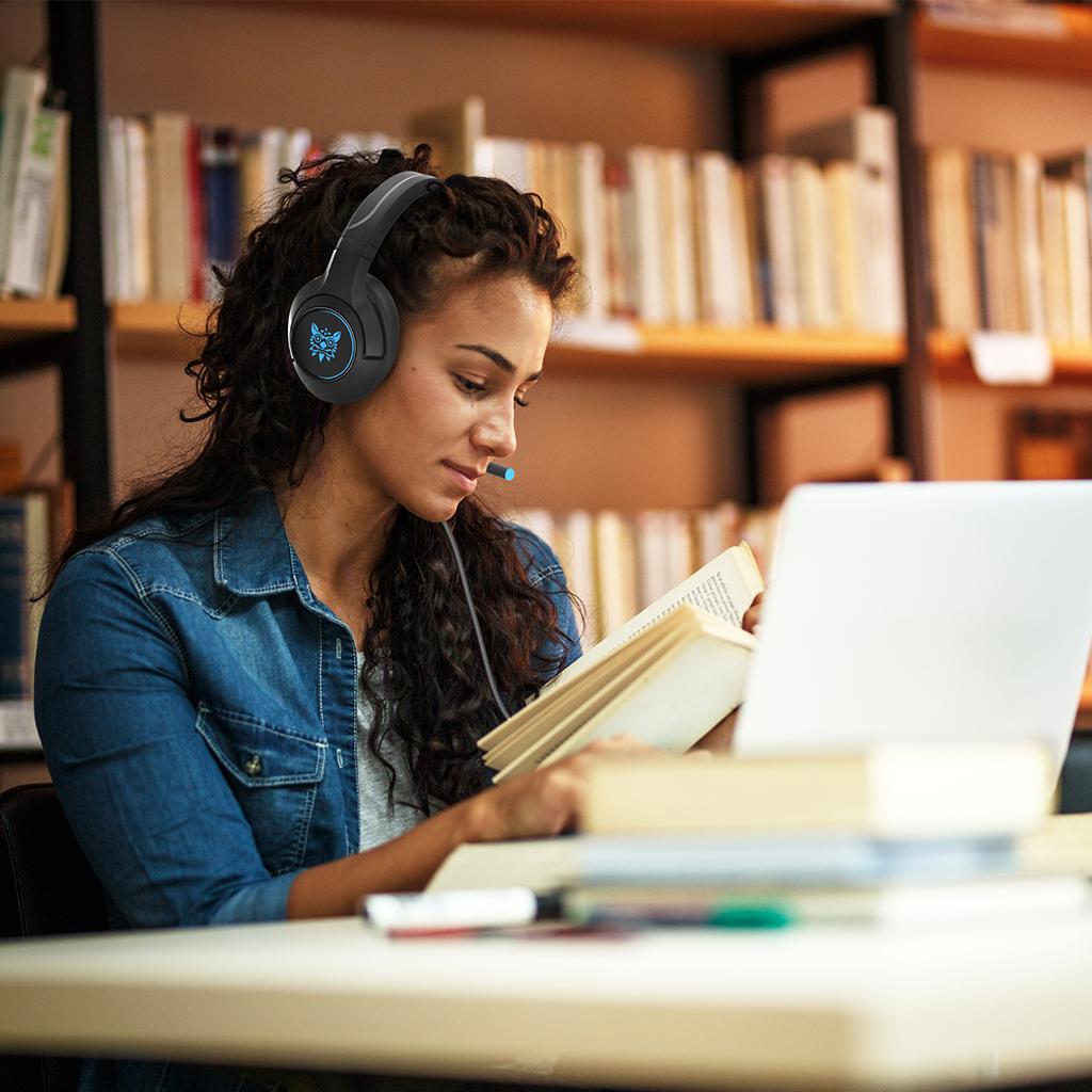 3.5mm Jack Plug Headset Wired Headphone EarBuds Ear-Cup Adjustable Black