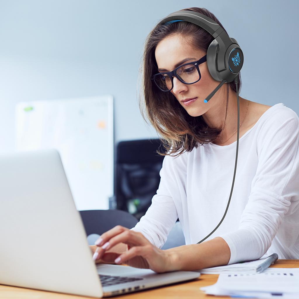 3.5mm Jack Plug Headset Wired Headphone EarBuds Ear-Cup Adjustable Black