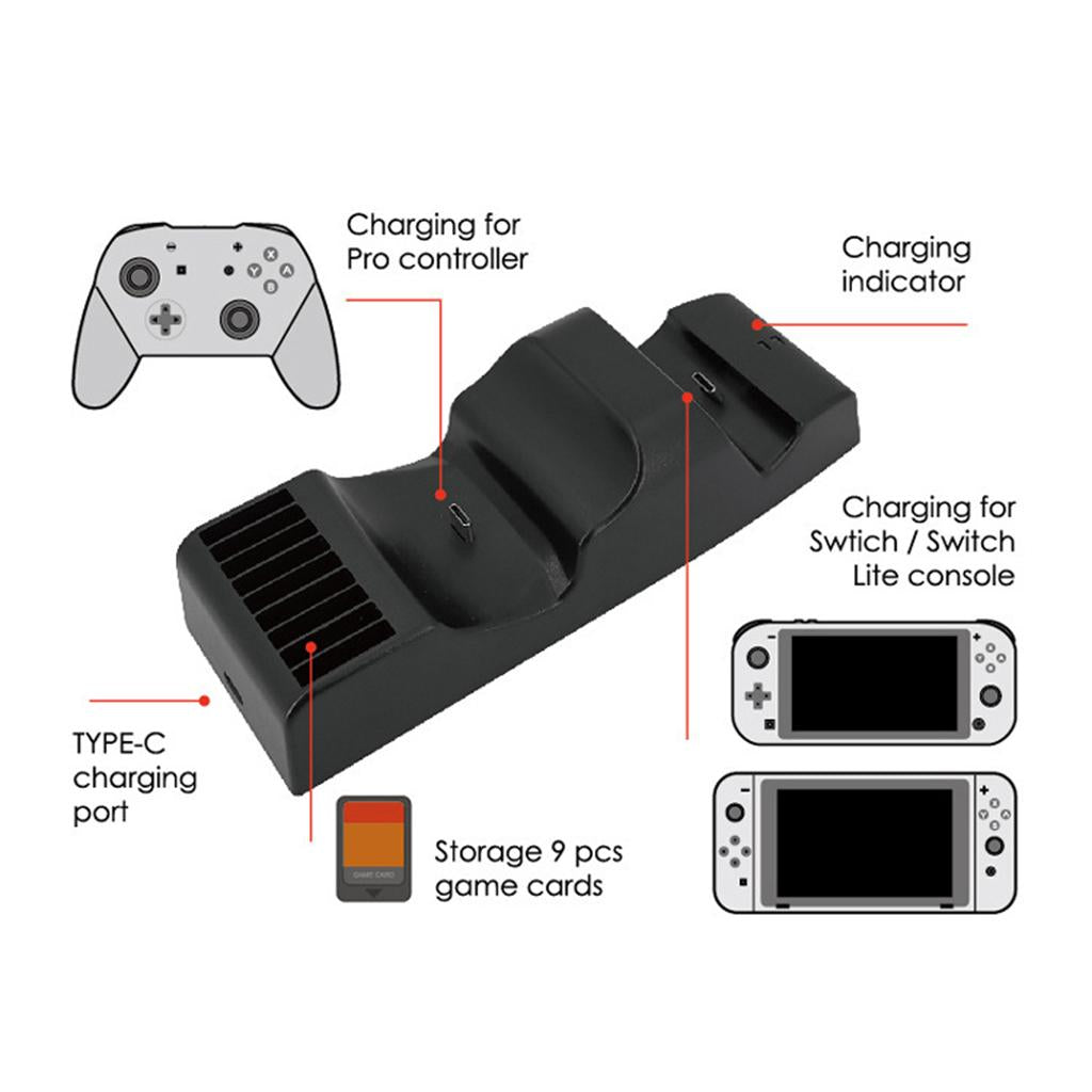 Dual Charging Dock Stand USB Charger Station Charging Cable for Switch Lite