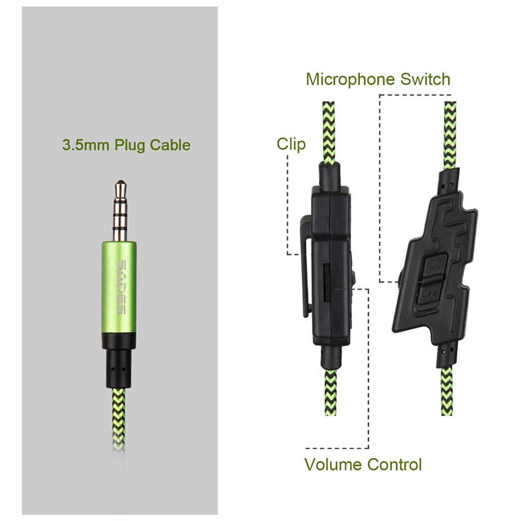 Sades7.1 Stereo Headsets Surround Sound Gaming headphones MIC black green